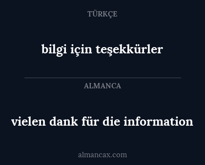 bilgi için teşekkürler - vielen dank für die information