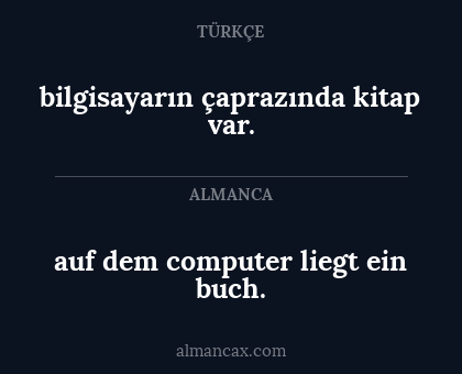 auf dem computer liegt ein buch. - bilgisayarın çaprazında kitap var.