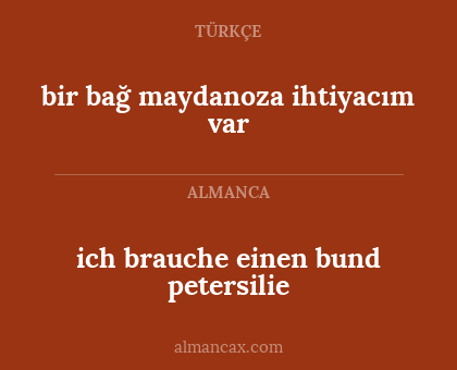 ich brauche einen bund petersilie - bir bağ maydanoza ihtiyacım var