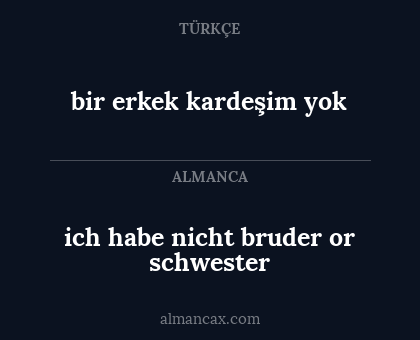 bir erkek kardeşim yok - ich habe nicht bruder or schwester