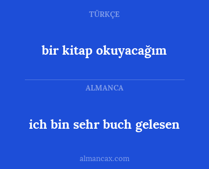 ich bin sehr buch gelesen - bir kitap okuyacağım