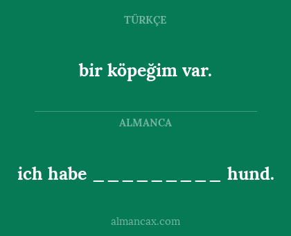 bir köpeğim var. - ich habe _________ hund.
