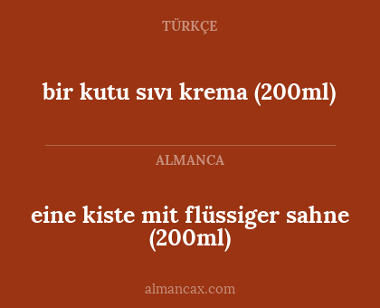 eine kiste mit flüssiger sahne (200ml) - bir kutu sıvı krema (200ml)