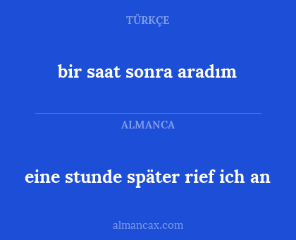 eine stunde später rief ich an - bir saat sonra aradım