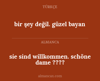 sie sind willkommen. schöne dame ???? - bir şey değil. güzel bayan