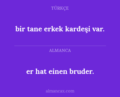 er hat einen bruder. - bir tane erkek kardeşi var.