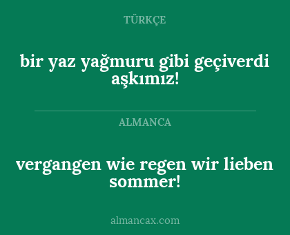 vergangen wie regen wir lieben sommer! - bir yaz yağmuru gibi geçiverdi aşkımız!