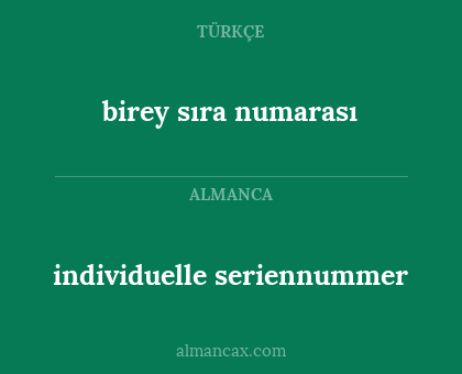 birey sıra numarası - individuelle seriennummer