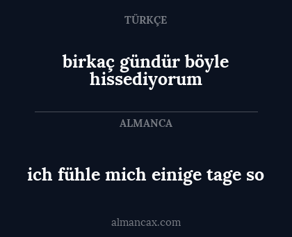 ich fühle mich einige tage so - birkaç gündür böyle hissediyorum