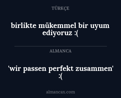 'wir passen perfekt zusammen' :( - birlikte mükemmel bir uyum ediyoruz :(