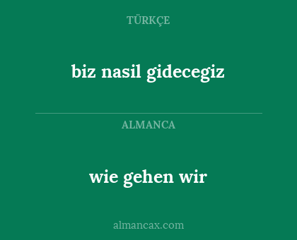 wie gehen wir - biz nasil gidecegiz