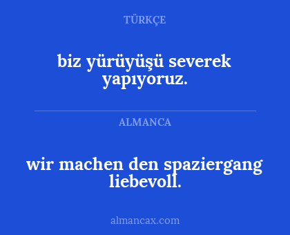 wir machen den spaziergang liebevoll. - biz yürüyüşü severek yapıyoruz.