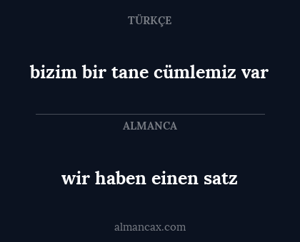 bizim bir tane cümlemiz var - wir haben einen satz