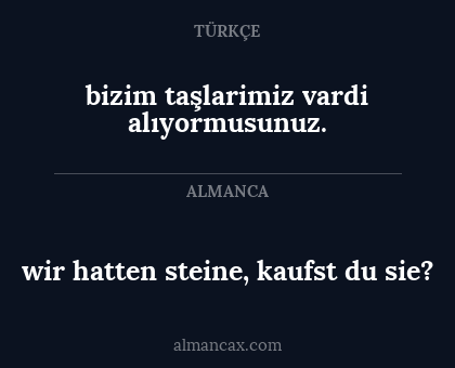 bizim taşlarimiz vardi alıyormusunuz. - wir hatten steine, kaufst du sie?