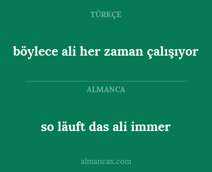 so läuft das ali immer - böylece ali her zaman çalışıyor