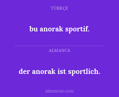 bu anorak sportif. - der anorak ist sportlich.