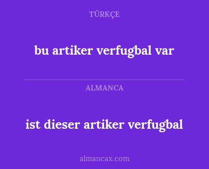 bu artiker verfugbal var - ist dieser artiker verfugbal