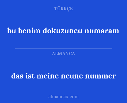 bu benim dokuzuncu numaram - das ist meine neune nummer
