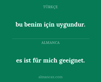 es ist für mich geeignet. - bu benim için uygundur.