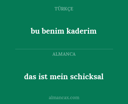 bu benim kaderim - das ist mein schicksal