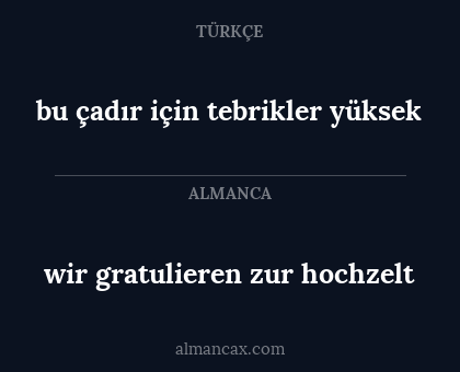 bu çadır için tebrikler yüksek - wir gratulieren zur hochzelt