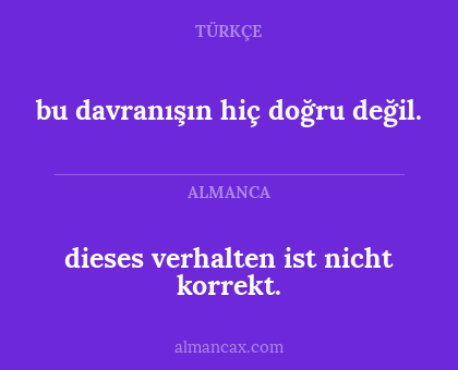 dieses verhalten ist nicht korrekt. - bu davranışın hiç doğru değil.