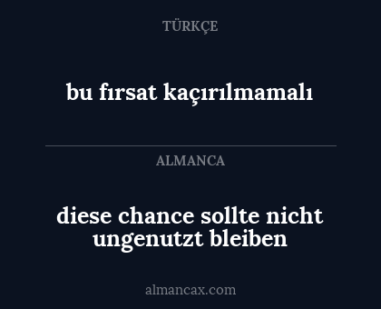 bu fırsat kaçırılmamalı - diese chance sollte nicht ungenutzt bleiben