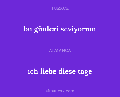 ich liebe diese tage - bu günleri seviyorum