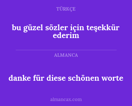 danke für diese schönen worte - bu güzel sözler için teşekkür ederim