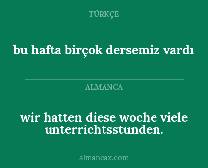 wir hatten diese woche viele unterrichtsstunden. - bu hafta birçok dersemiz vardı