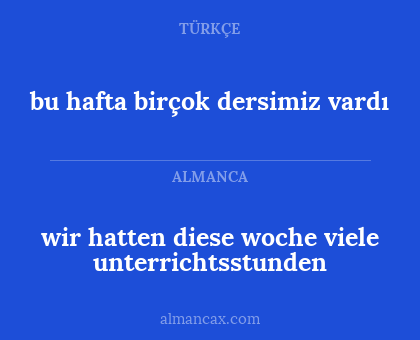 wir hatten diese woche viele unterrichtsstunden - bu hafta birçok dersimiz vardı