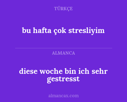 diese woche bin ich sehr gestresst - bu hafta çok stresliyim