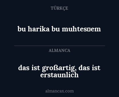 das ist großartig, das ist erstaunlich - bu harika
bu muhteşem
