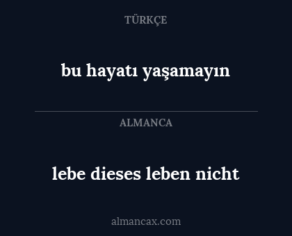lebe dieses leben nicht - bu hayatı yaşamayın