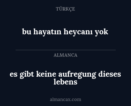 es gibt keine aufregung dieses lebens - bu hayatın heycanı yok