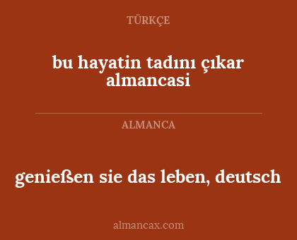 genießen sie das leben, deutsch - bu hayatin tadını çıkar almancasi