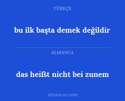 bu ilk başta demek değildir - das heißt nicht bei zunem