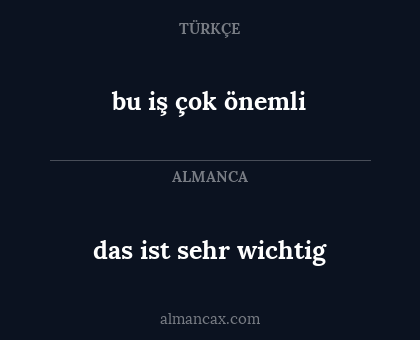 bu iş çok önemli - das ist sehr wichtig