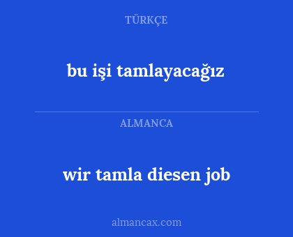 bu işi tamlayacağız - wir tamla diesen job
