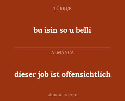 bu isin so u belli - dieser job ist offensichtlich