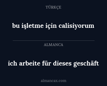 ich arbeite für dieses geschäft - bu işletme için calisiyorum