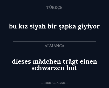 dieses mädchen trägt einen schwarzen hut - bu kız siyah bir şapka giyiyor