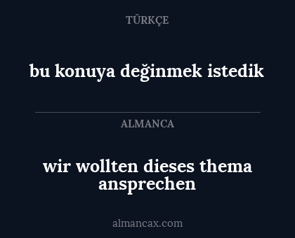 wir wollten dieses thema ansprechen - bu konuya değinmek istedik