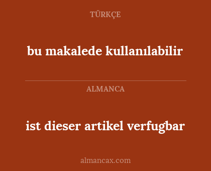 bu makalede kullanılabilir - ist dieser artikel verfugbar