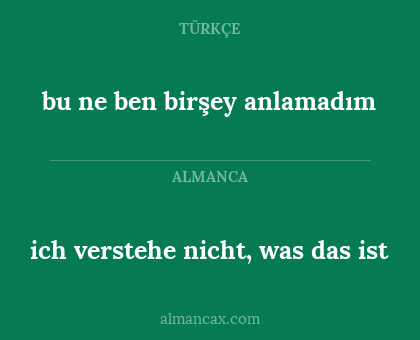 bu ne ben birşey anlamadım - ich verstehe nicht, was das ist