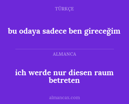 bu odaya sadece ben gireceğim - ich werde nur diesen raum betreten