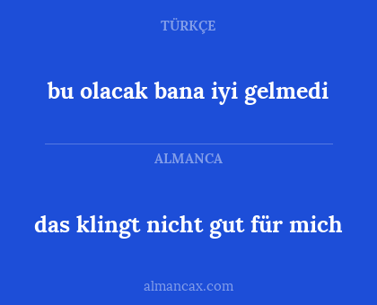 bu olacak bana iyi gelmedi - das klingt nicht gut für mich
