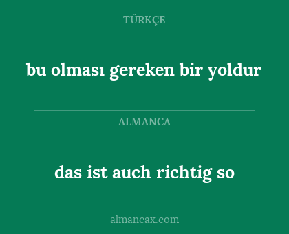bu olması gereken bir yoldur - das ist auch richtig so