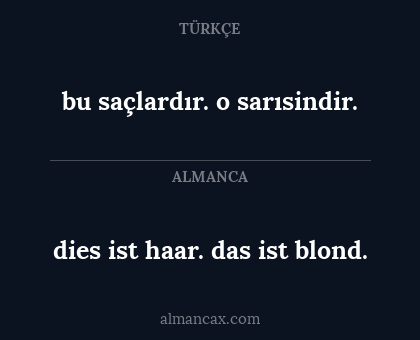 dies ist haar. das ist blond. - bu saçlardır. o sarısindir.