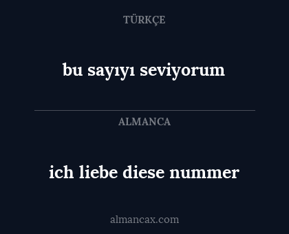 bu sayıyı seviyorum - ich liebe diese nummer